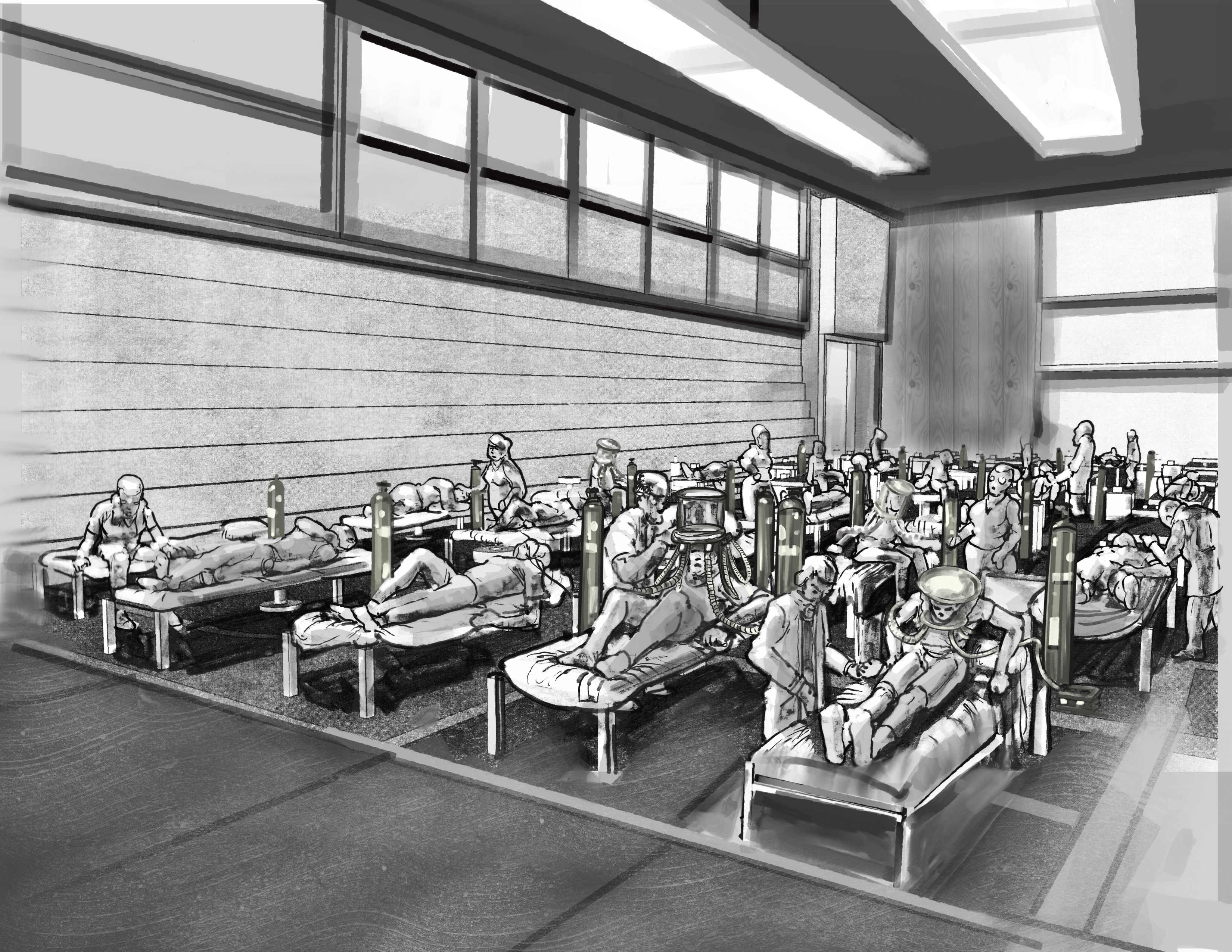 Illustration of a field hospital ward